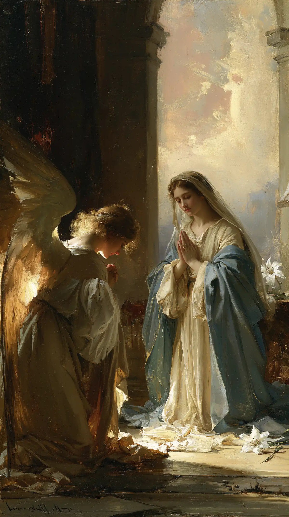 the Annunciation at dawn in The Annunciation at Dawn style, portrait Christian artwork no. 4