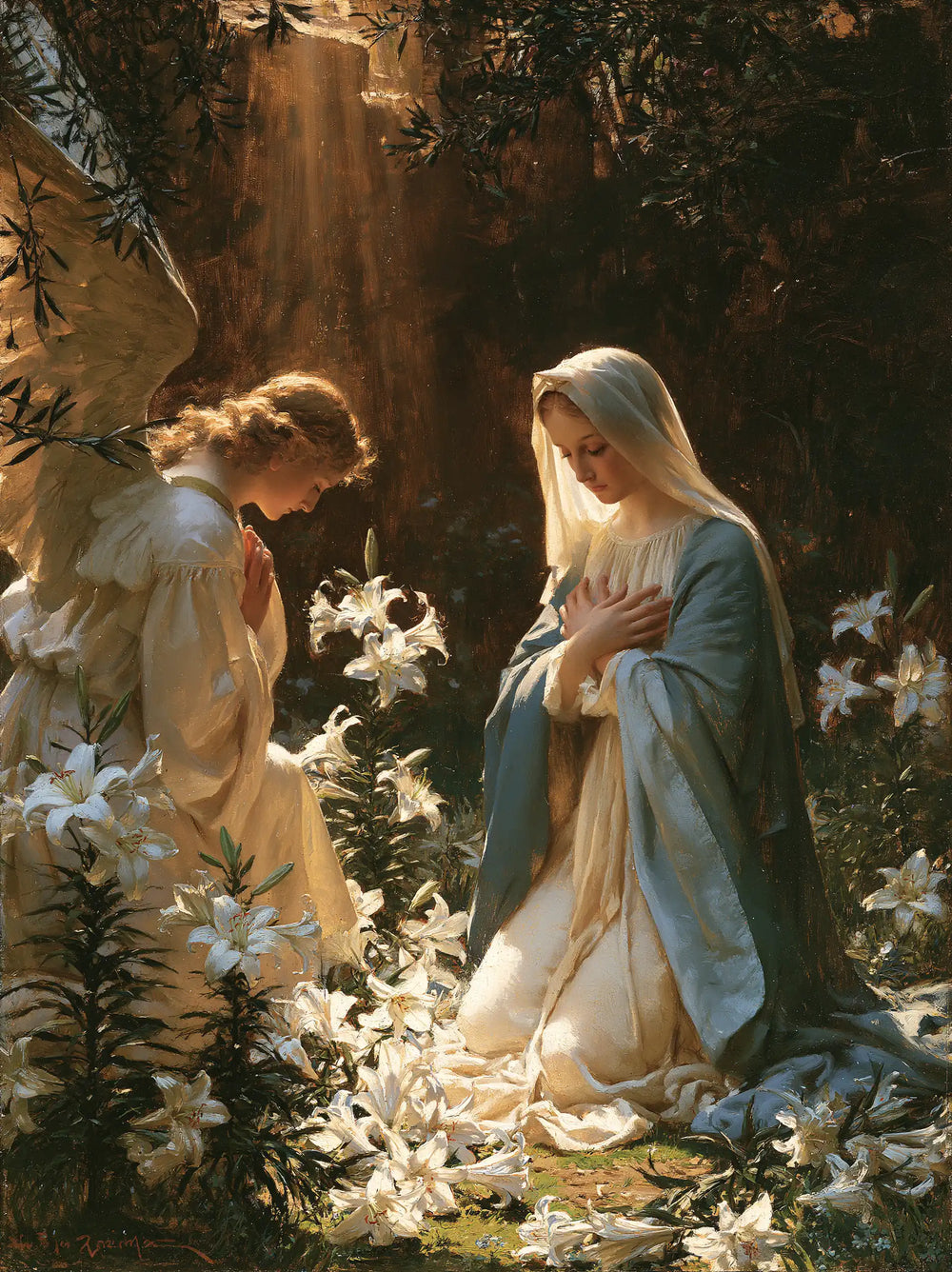 the Annunciation in a garden in The Annunciation in the Garden style, portrait Christian artwork no. 12
