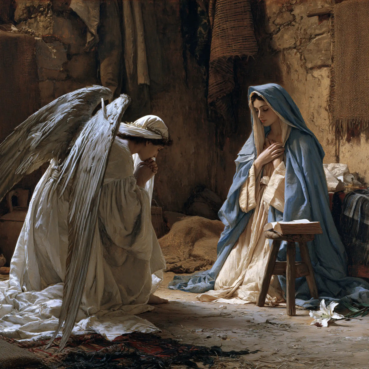 the Annunciation in the chamber at Nazareth in The Chamber in Nazareth style, square Christian artwork no. 3