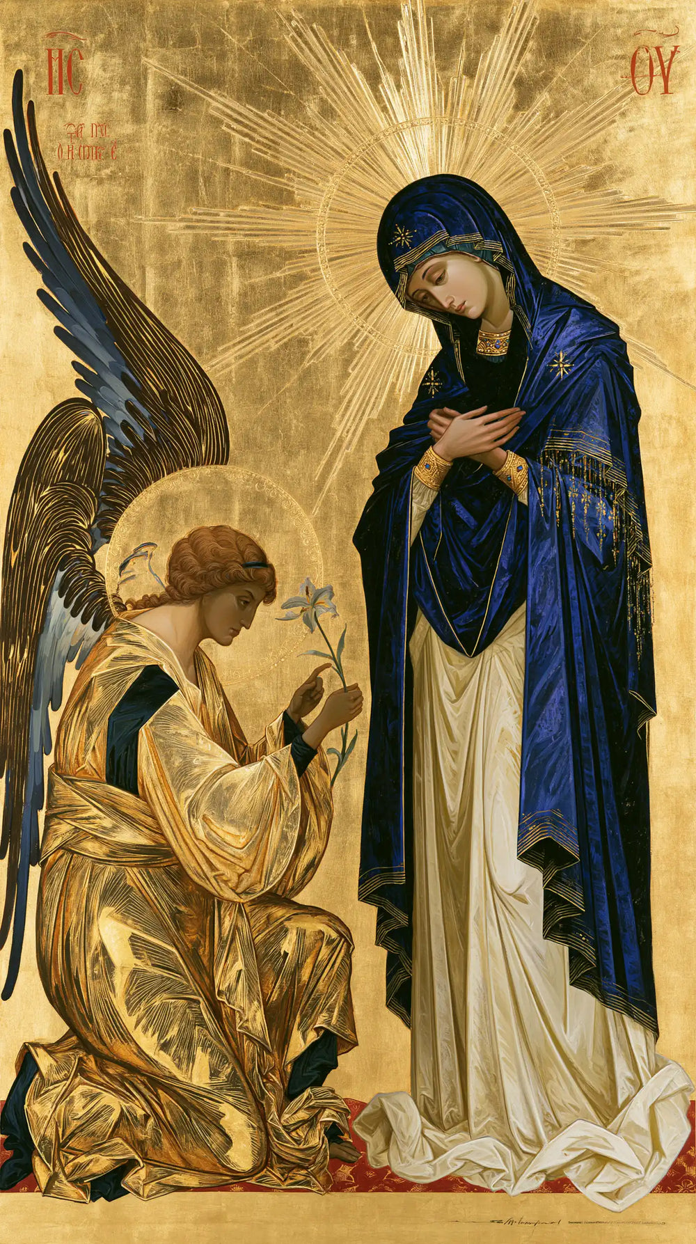 the Annunciation in a contemporary Byzantine icon in Contemporary Byzantine style, portrait Christian artwork no. 1