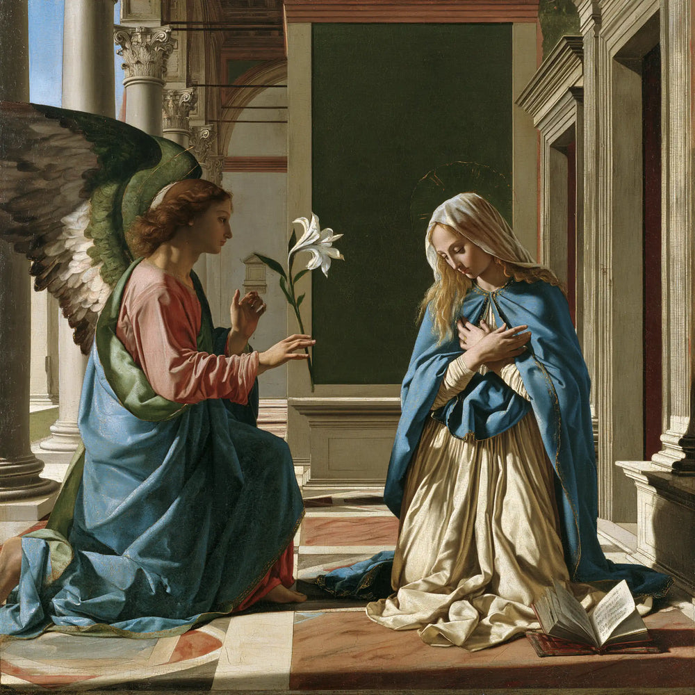 the Annunciation in Florentine Renaissance style in Florentine Renaissance style, square Christian artwork no. 11