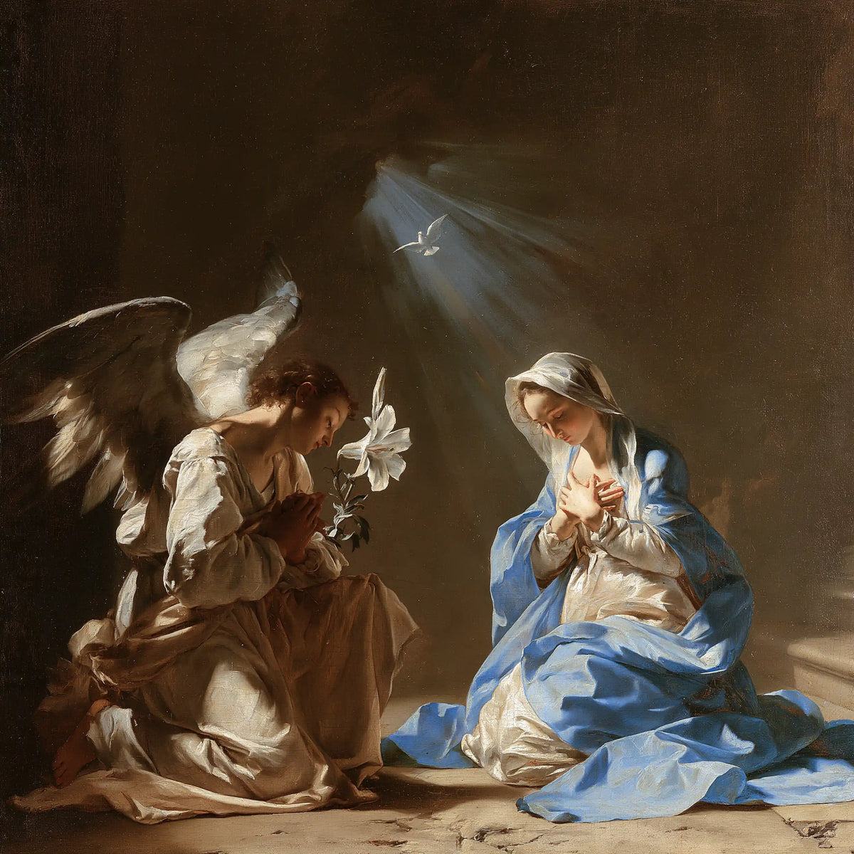the Annunciation with the Holy Spirit in The Holy Spirit style, square Christian artwork no. 2