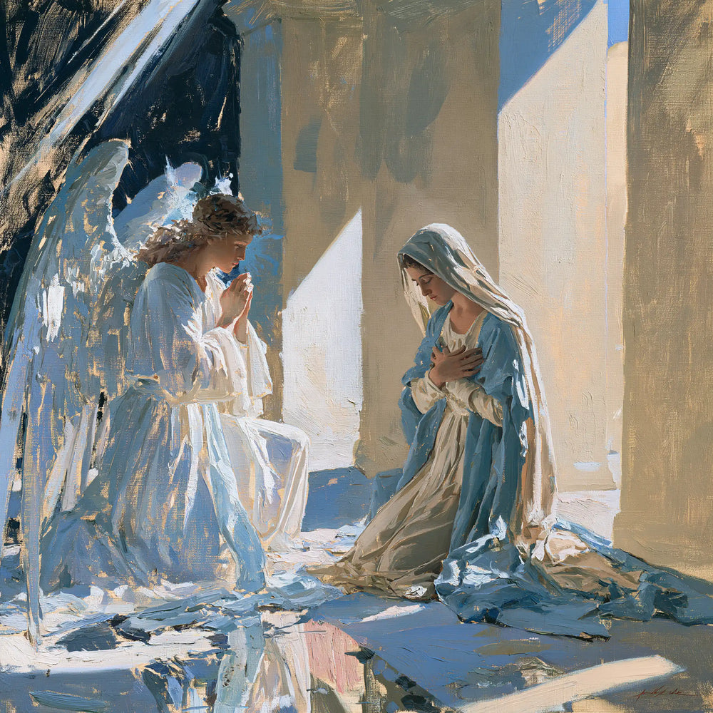 the Annunciation in an impressionist atmosphere in Impressionist style, square Christian artwork no. 3