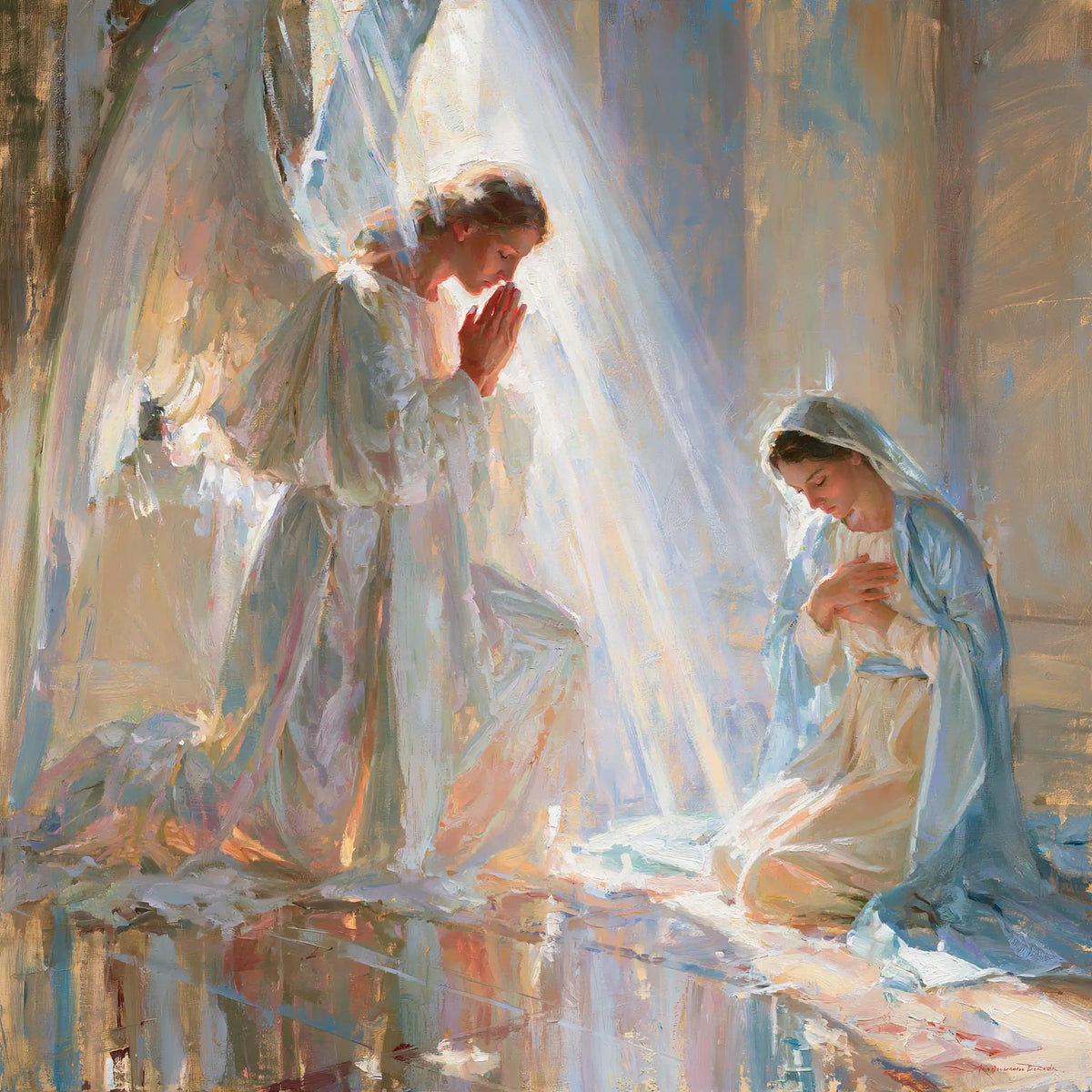 the Annunciation in an impressionist atmosphere in Impressionist style, square Christian artwork no. 4