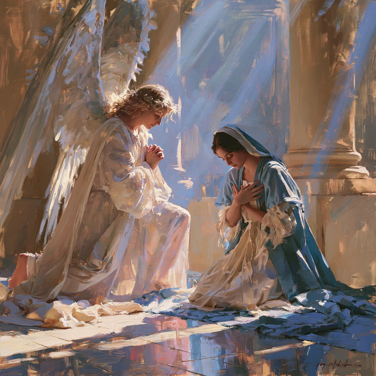 the Annunciation in an impressionist atmosphere in Impressionist style, square Christian artwork no. 8