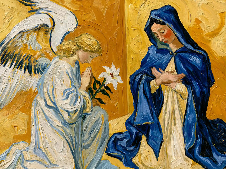 Annunciation beneath Radiant Gold – Post-Impressionist Art · Landscape