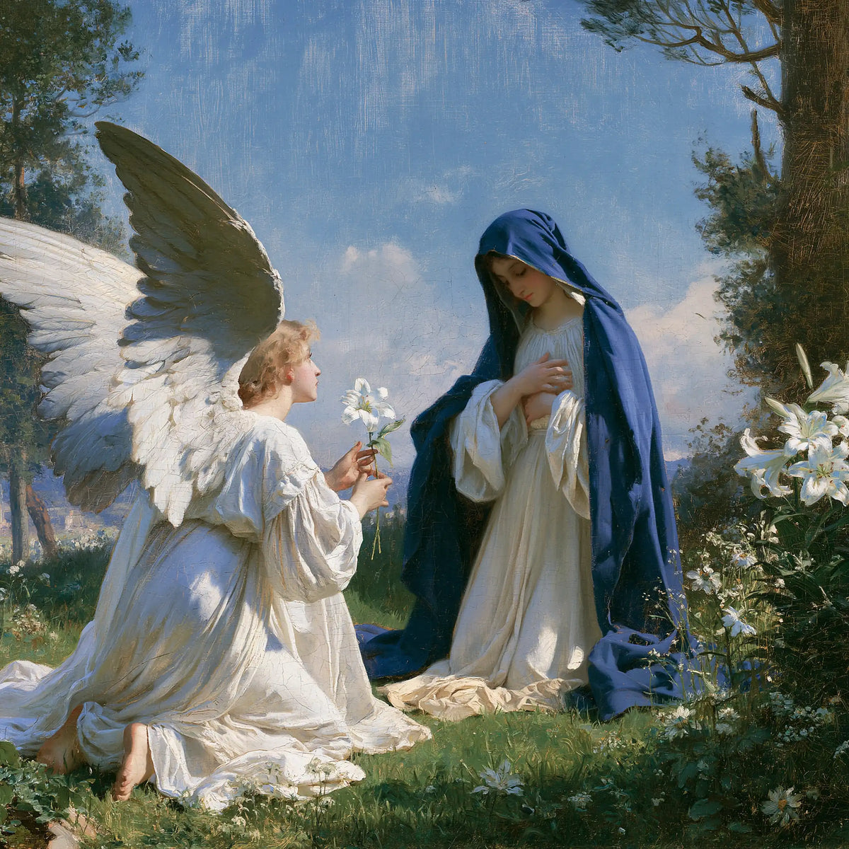 The Annunciation beneath the Radiant Wing – Bouguereau-Inspired Academic Art · Square