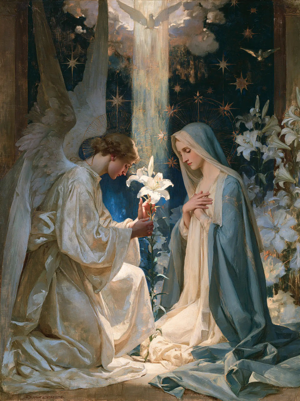 the Annunciation in a symbolist composition in Symbolist style, portrait Christian artwork no. 14