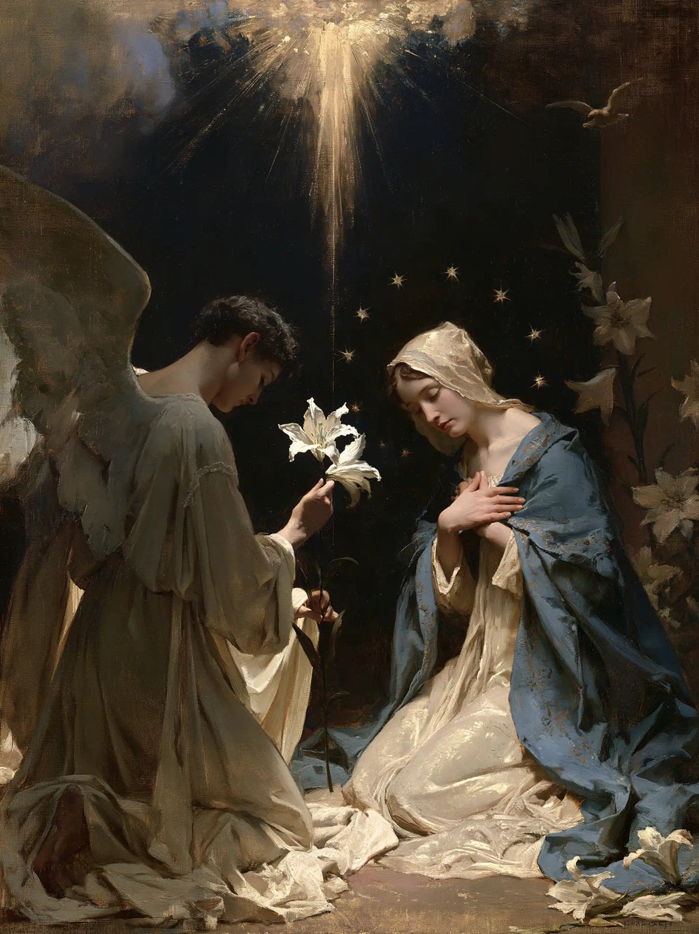 the Annunciation in a symbolist composition in Symbolist style, portrait Christian artwork no. 15