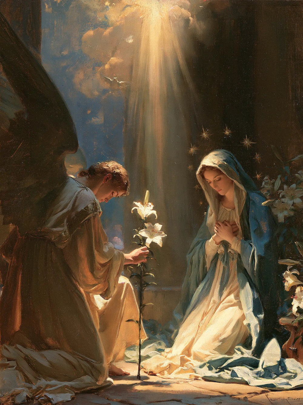 the Annunciation in a symbolist composition in Symbolist style, portrait Christian artwork no. 21