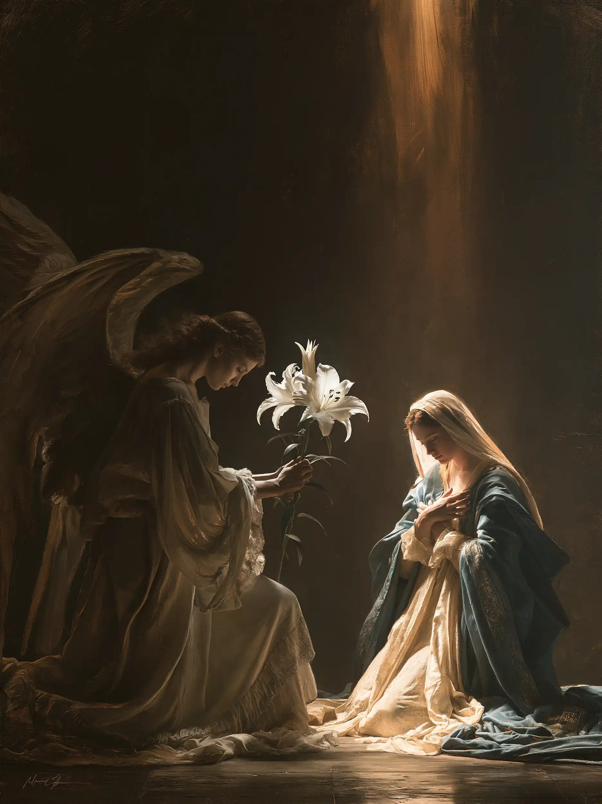 the Annunciation with the white lily as a central symbol in The White Lily as Symbol style, portrait Christian artwork no. 11