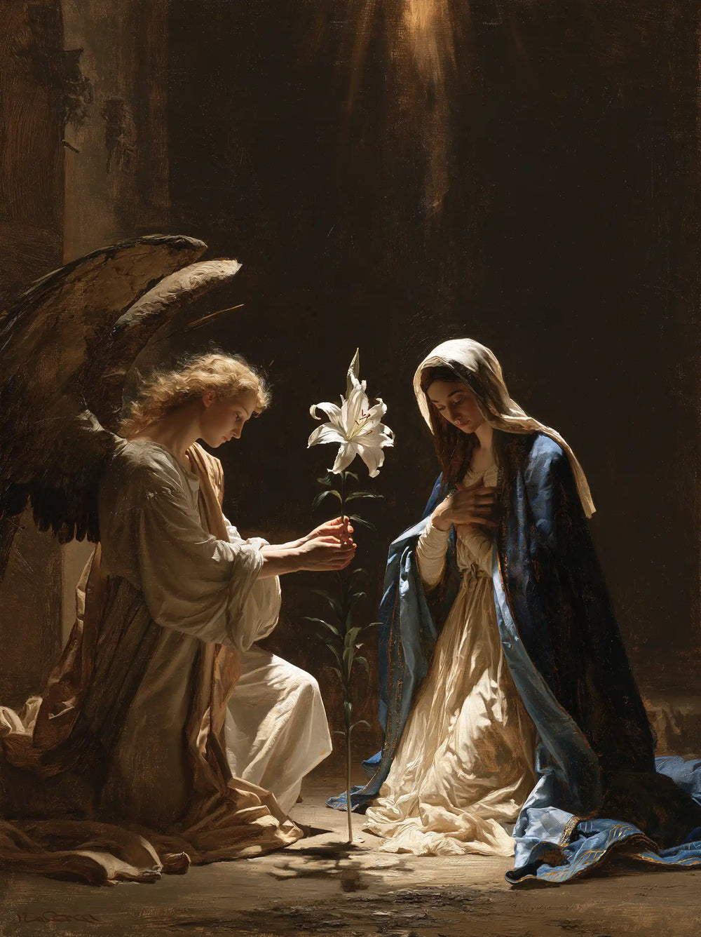 the Annunciation with the white lily as a central symbol in The White Lily as Symbol style, portrait Christian artwork no. 12