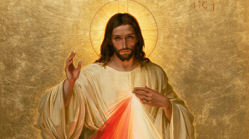 Divine Mercy Jesus in a contemporary Byzantine icon in Contemporary Byzantine style, landscape Christian artwork no. 10