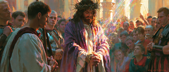 Ecce Homo — Bound Hands Beneath the Iridescent Opening