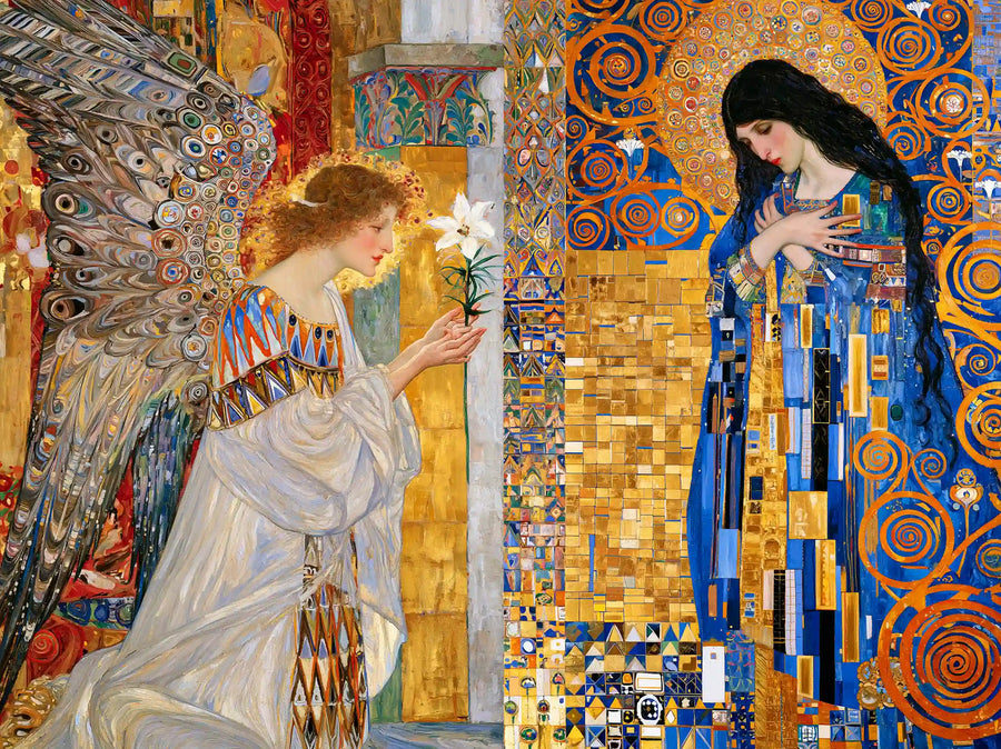 Gabriel and Mary in the Radiant Gold Chamber – Golden Secession Art · Landscape