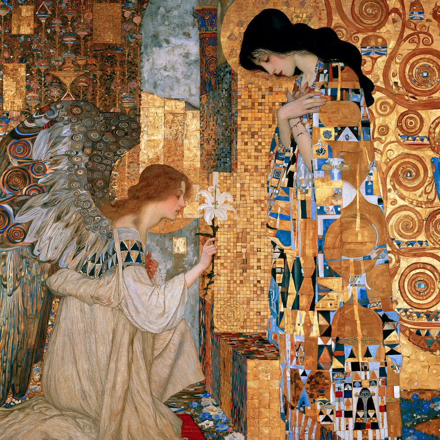 Gabriel Offering the Lily in Cobalt and Gold – Golden Secession Art · Square