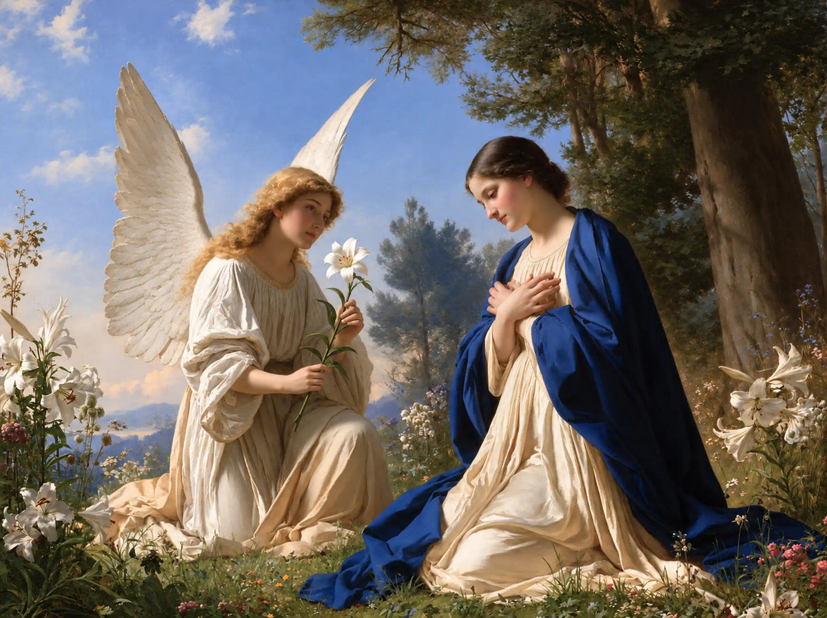 Gabriel's Lily beneath the Garden Trees – Bouguereau-Inspired Academic Art · Landscape