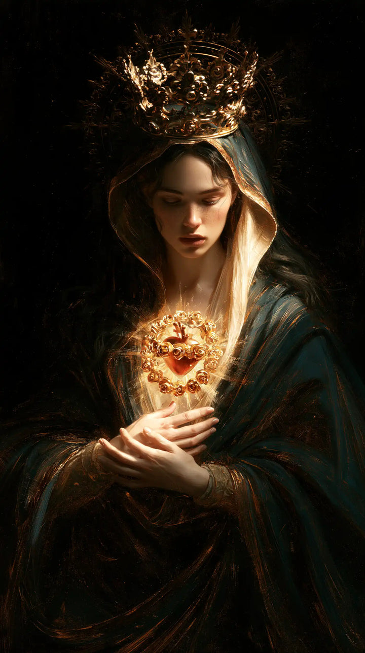 The Immaculate Heart of Mary — Peaceful Hands Beneath the Openwork Crown