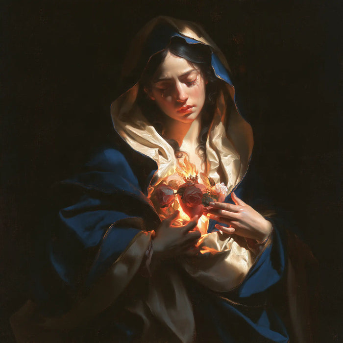 The Immaculate Heart of Mary — The Face Inclined over the Blazing Heart