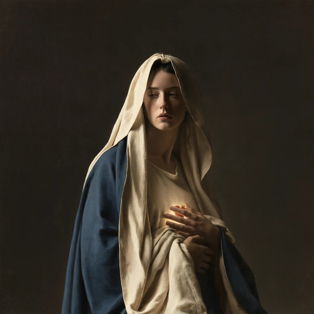 the Immaculate Heart of Mary in a minimalist composition in Contemporary Minimalism style, square Christian artwork no. 1