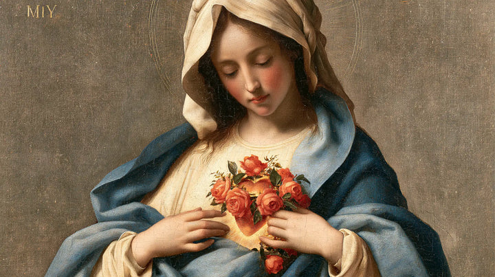 The Immaculate Heart of Mary — The Fiery Bouquet in Blue Folds
