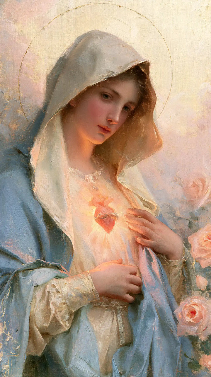 The Immaculate Heart of Mary — The Quiet Gesture Beside the Pink Heart