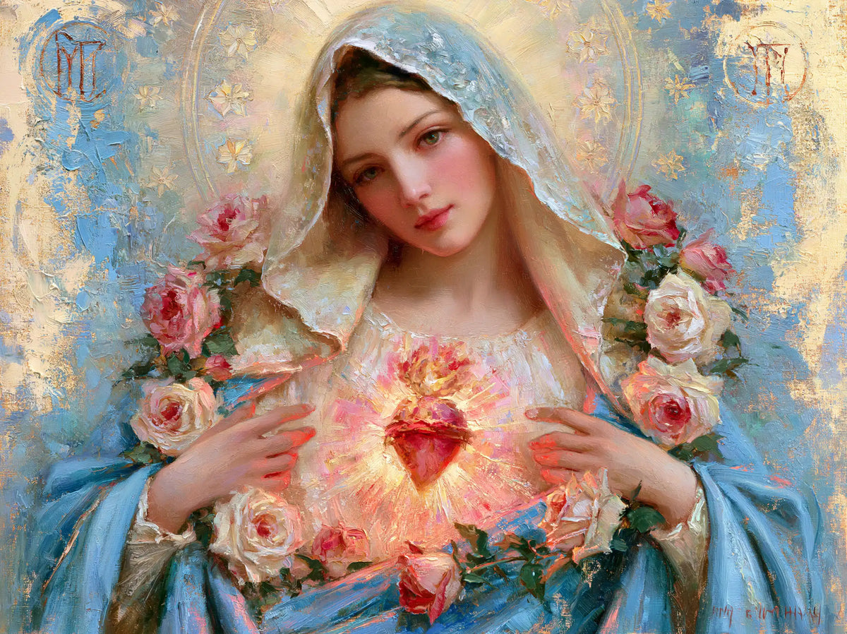 the Immaculate Heart of Mary in an impressionist atmosphere in Impressionist style, landscape Christian artwork no. 2