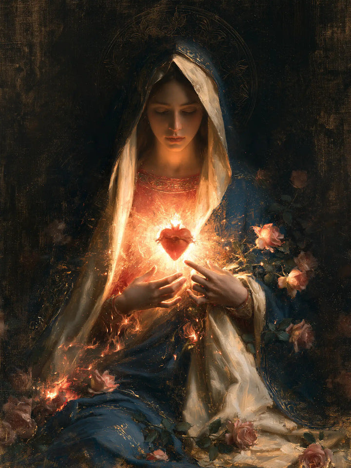 The Immaculate Heart of Mary — The Heart Suspended in Blue Shadow