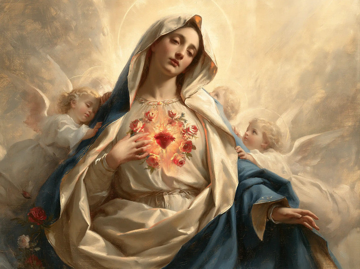 The Immaculate Heart of Mary — Ivory Unfurled in the Angels’ Gentleness