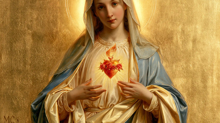 The Immaculate Heart of Mary — The Tall Flame on Ivory Silk