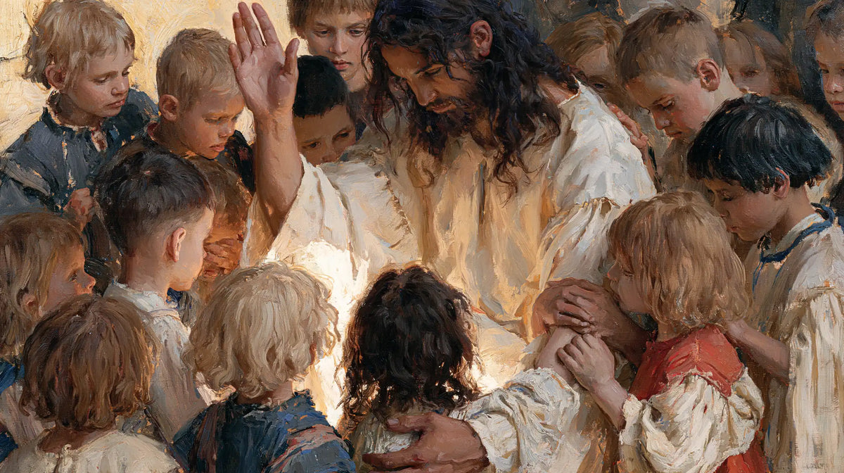 Jesus and the Children — Little Hands against the Linen