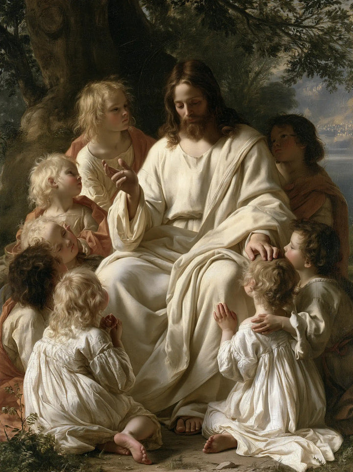 Jesus and the Children — Peaceful White in the Shaded Garden