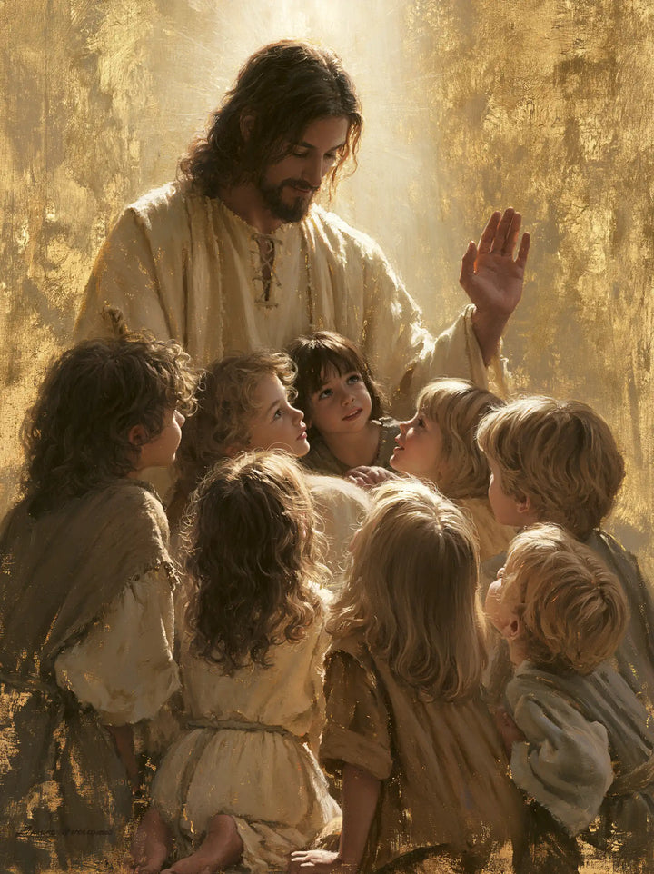 Jesus and the Children — Linen Robes in Pale Gold