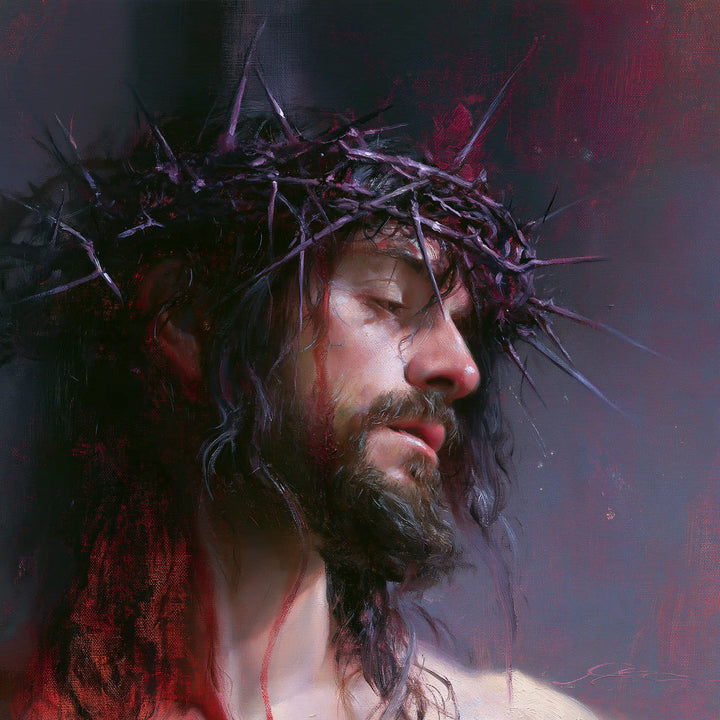 Jesus Crowned with Thorns — Closed Eyes beneath the Blue Veil