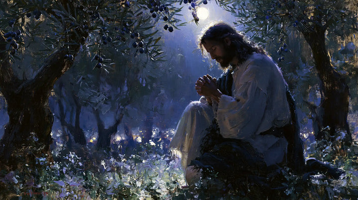 Jesus in Gethsemane — Reverence among Mauve Gleams