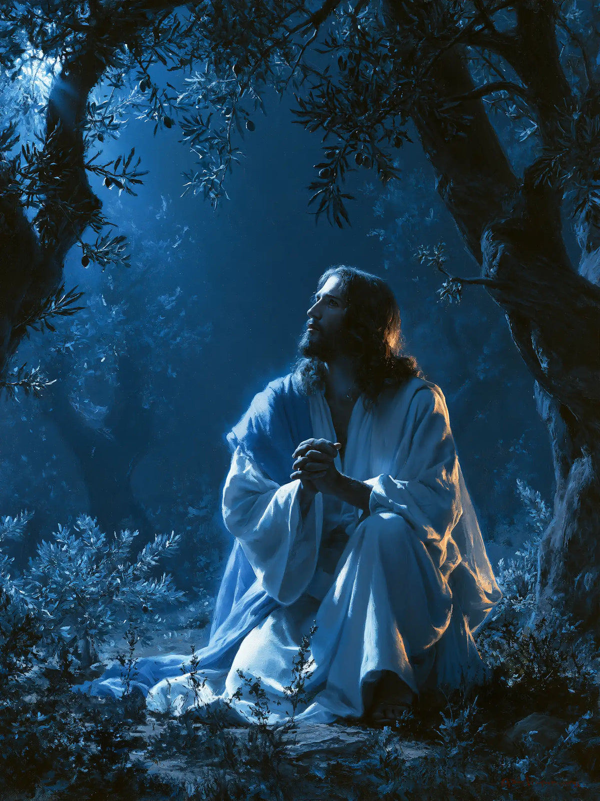 Jesus in Gethsemane - Midnight Blue Chiaroscuro · Portrait n° 12