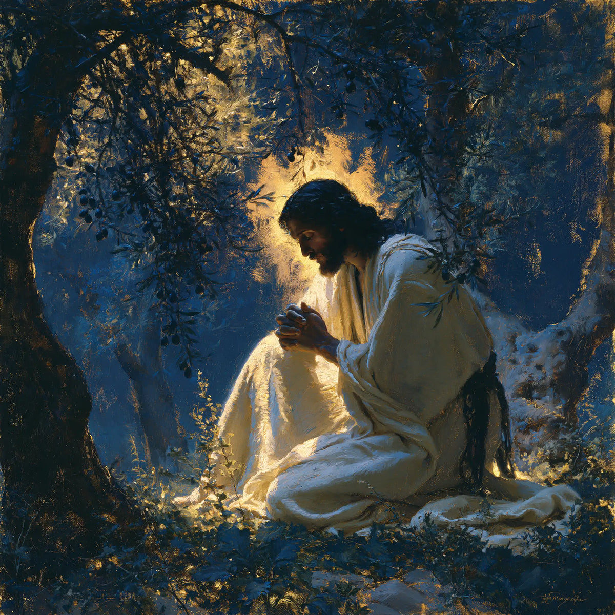 Jesus in Gethsemane — The Flame behind the Bowed Brow