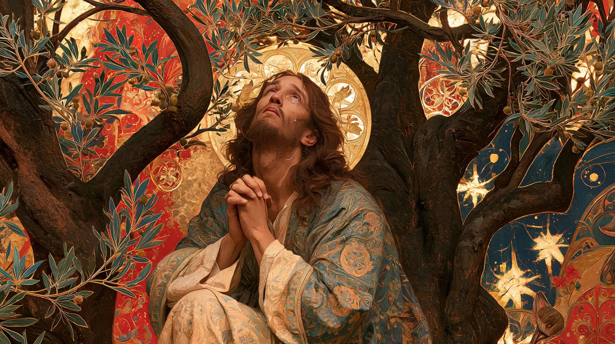 Jesus in Gethsemane — The Gaze in the Garnet Garden