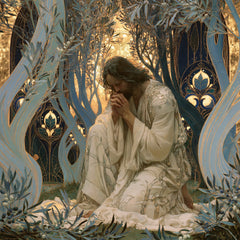 Jesus in Gethsemane — Pearl Trees around Linen