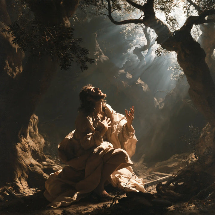 Jesus in Gethsemane — The Offering in Pale Copper Drapery