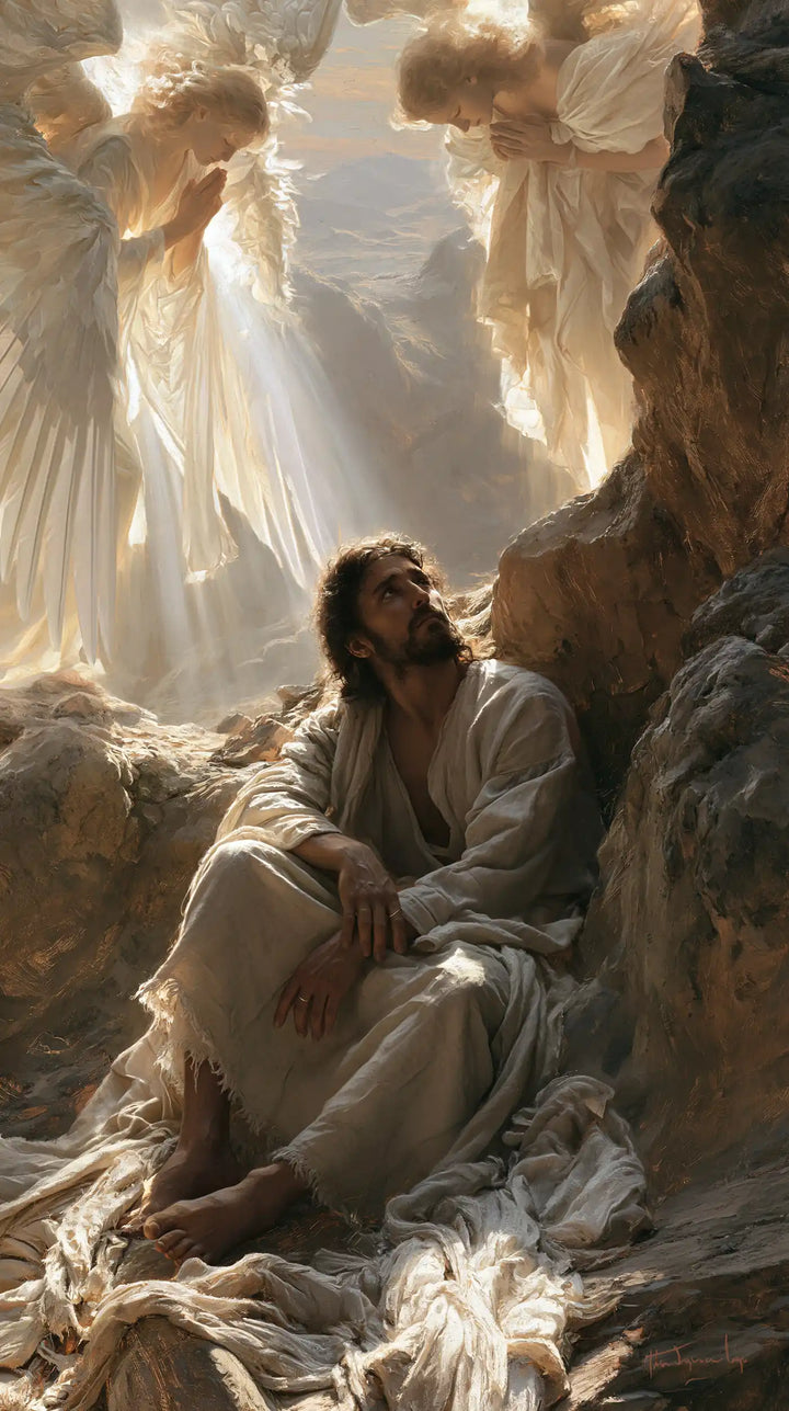 Jesus in the Desert — Waiting Beneath Suspended Wings