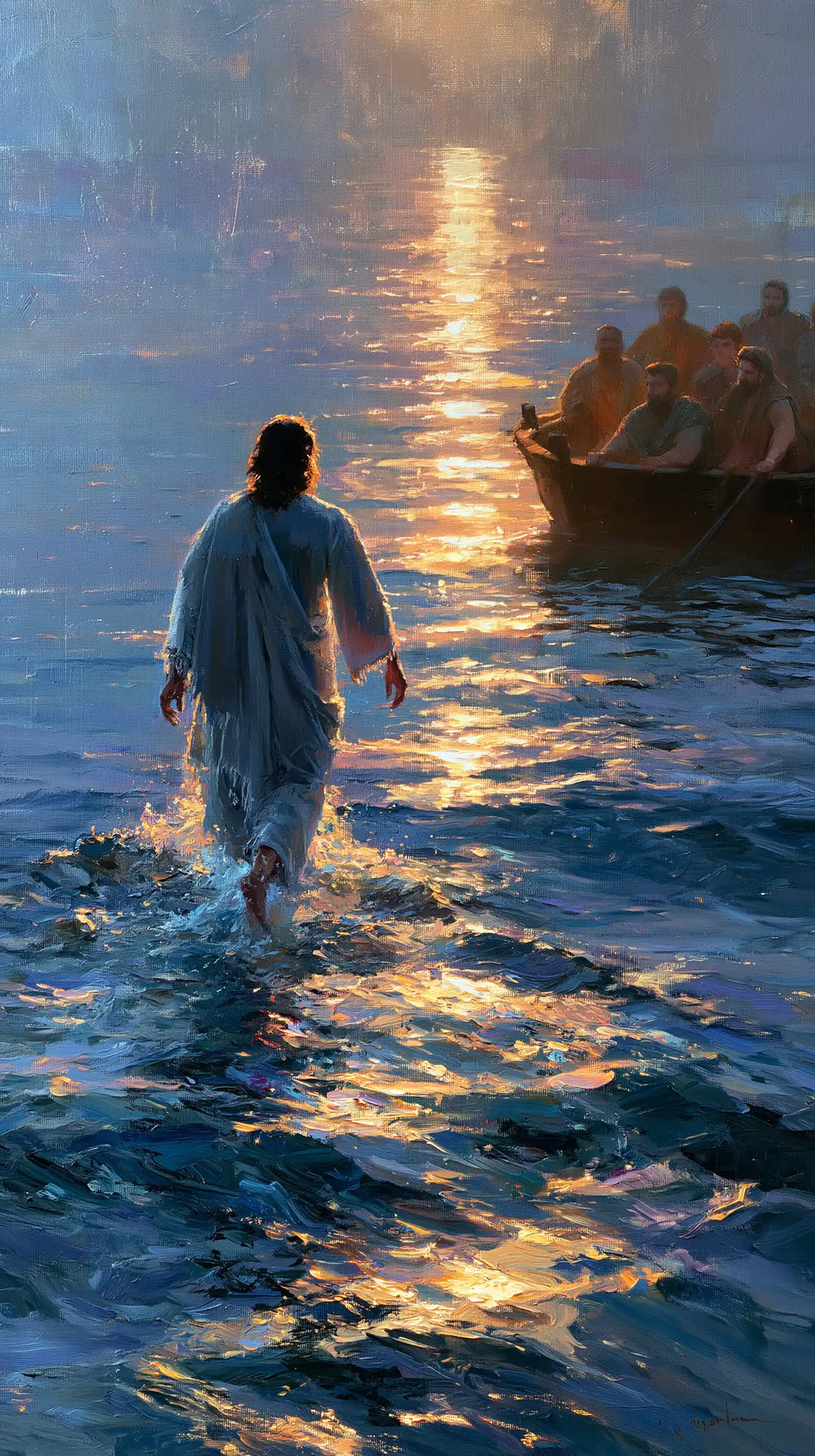 Jesus walking on water in Impressionist style, portrait Christian artwork no. 20