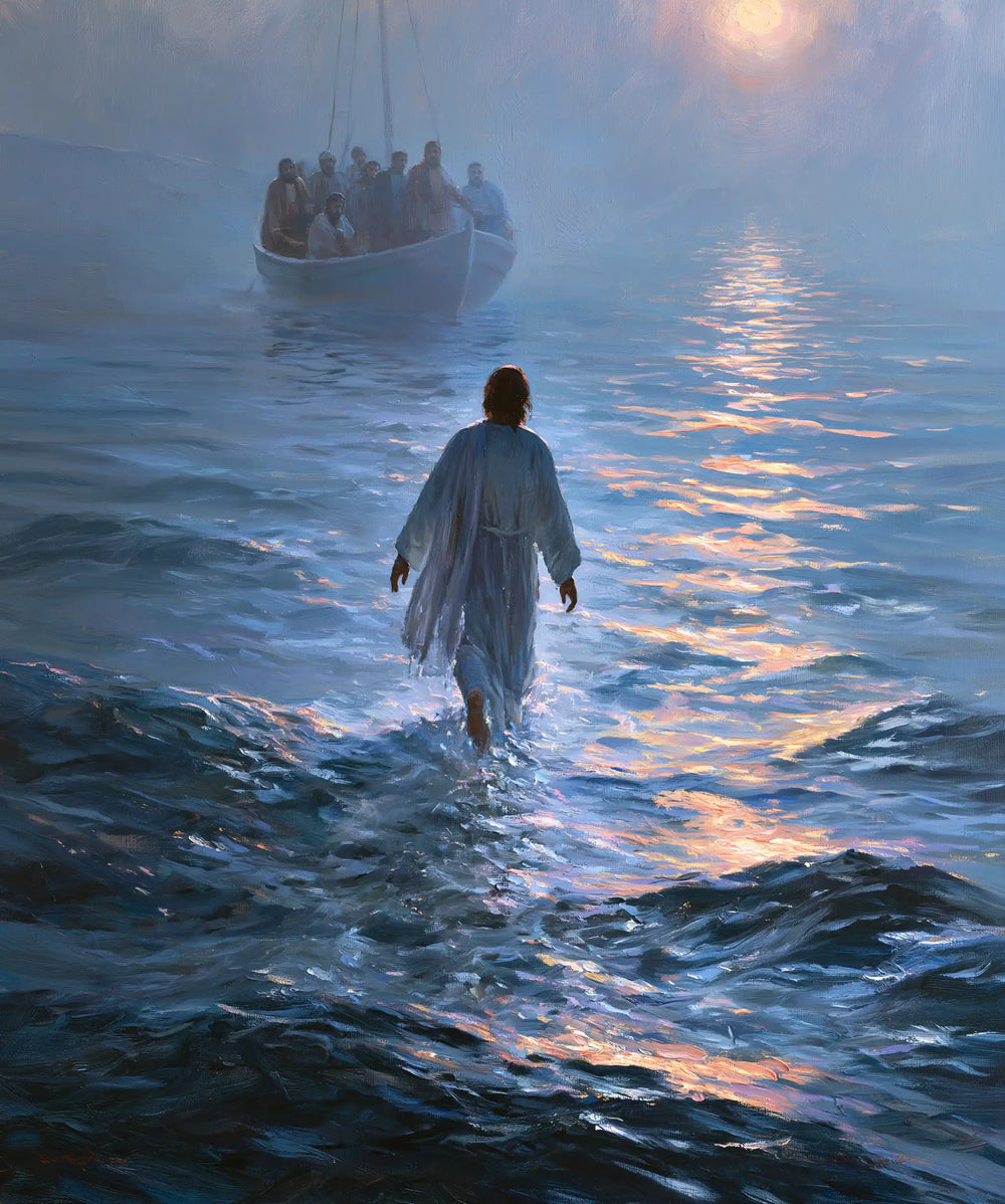 Jesus walking on water in Impressionist style, portrait Christian artwork no. 31