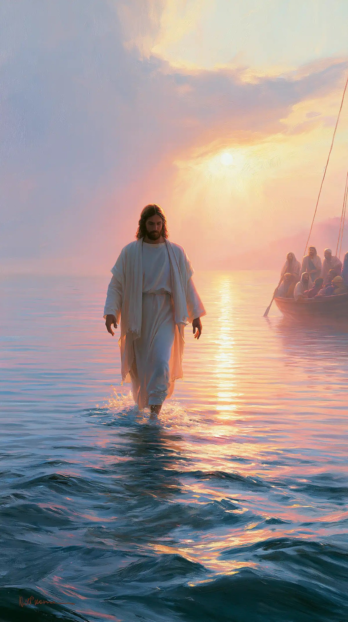 Jesus Walking on Water — The Face in the Softness of Sunset