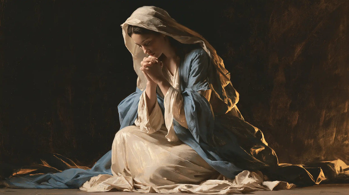 Virgin Mary in Prayer — Light upon Her Knees