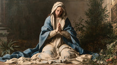 Virgin Mary in Prayer — The Serenity of the Flowering Garden