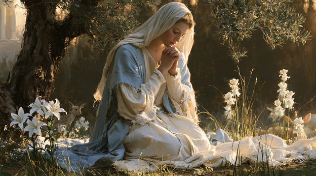 Virgin Mary in Prayer - Mary in a Sacred Garden · Landscape n° 9