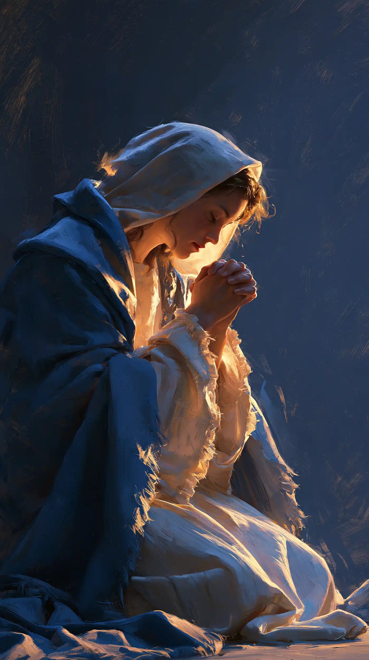 Virgin Mary in Prayer — Cobalt and the Luminous Sleeve