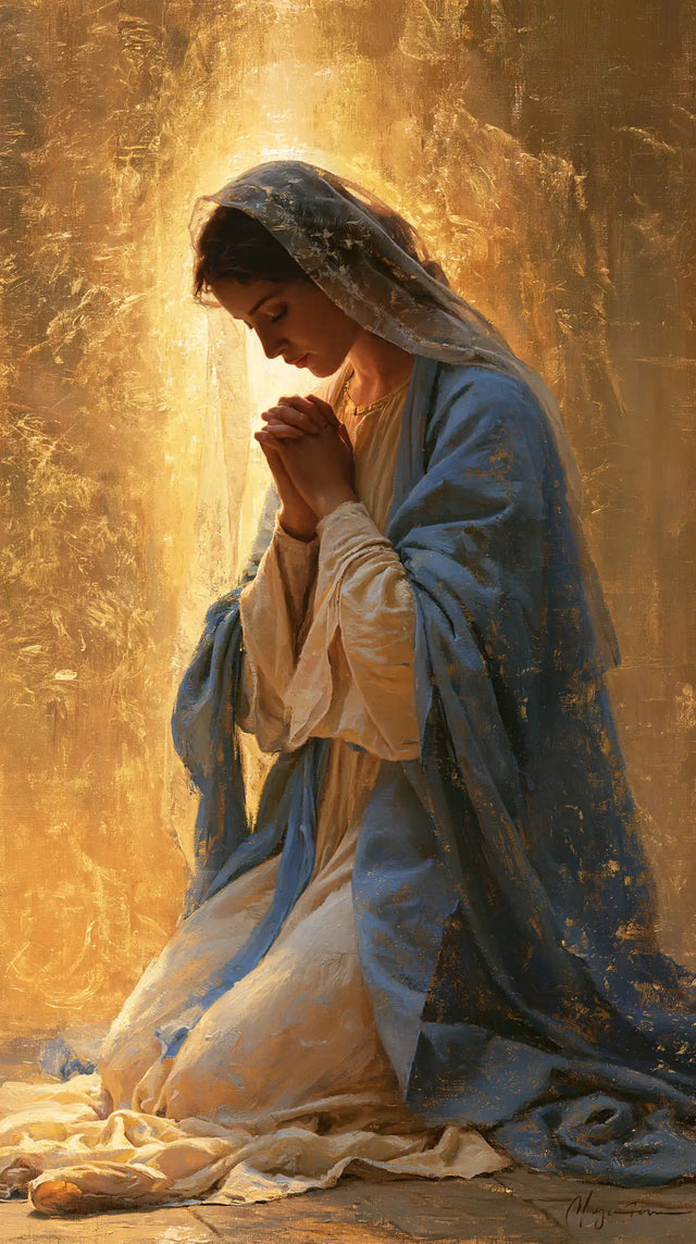 Virgin Mary in Prayer — The Figure in the Amber Column