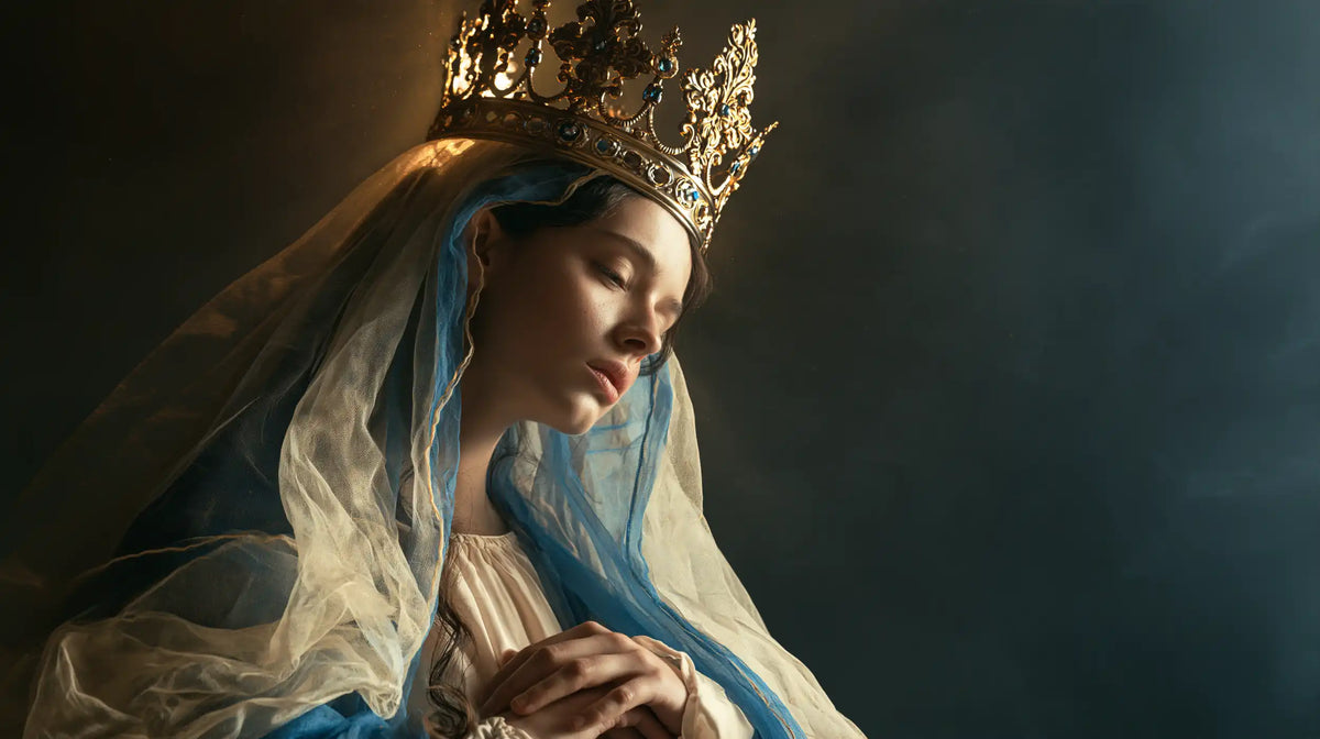 Mary, Queen of Heaven — The Inclined Crown in Blue Stillness